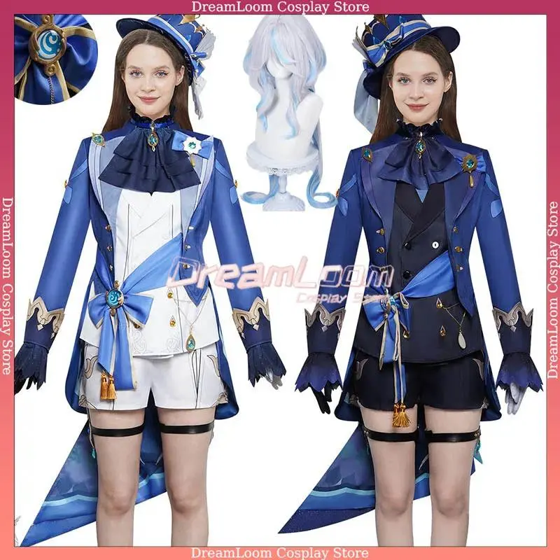 Furina Cosplay Full Set - Furina de Fontaine Focalors Style Outfit with Hat, Heat Resistant Wig, Short Shorts & Detailed Accessories for Comic Con (Festive & Party Supplies, Home Supplies, Party Bags & Gifts)