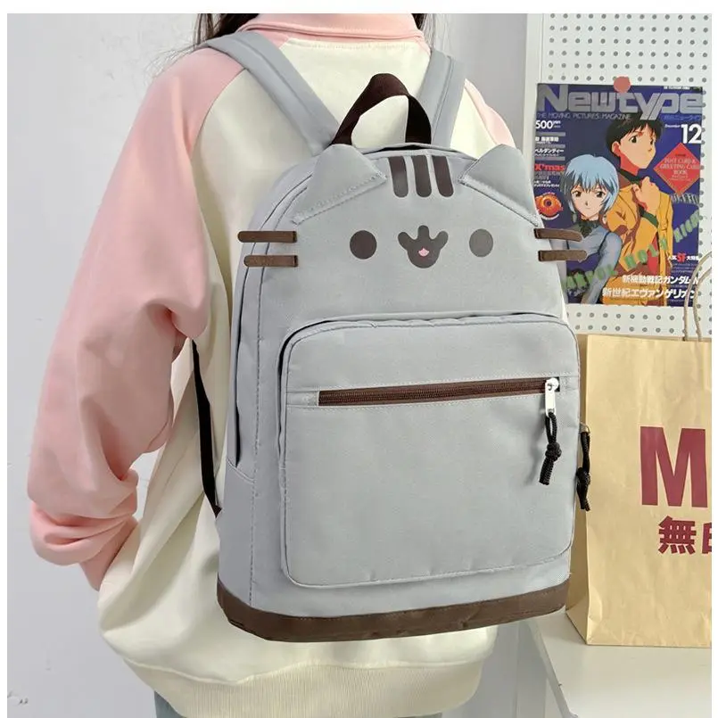 Cartoon Tabby Cat Print Unisex Backpack - Twin-Back Design, Lightweight Durable Luggage, Adjustable Straps, Zipper Closure, Stain-Resistant Easy-Clean Fabric, Carry-On Size,  Casual Travel/School Bookbag, Cute