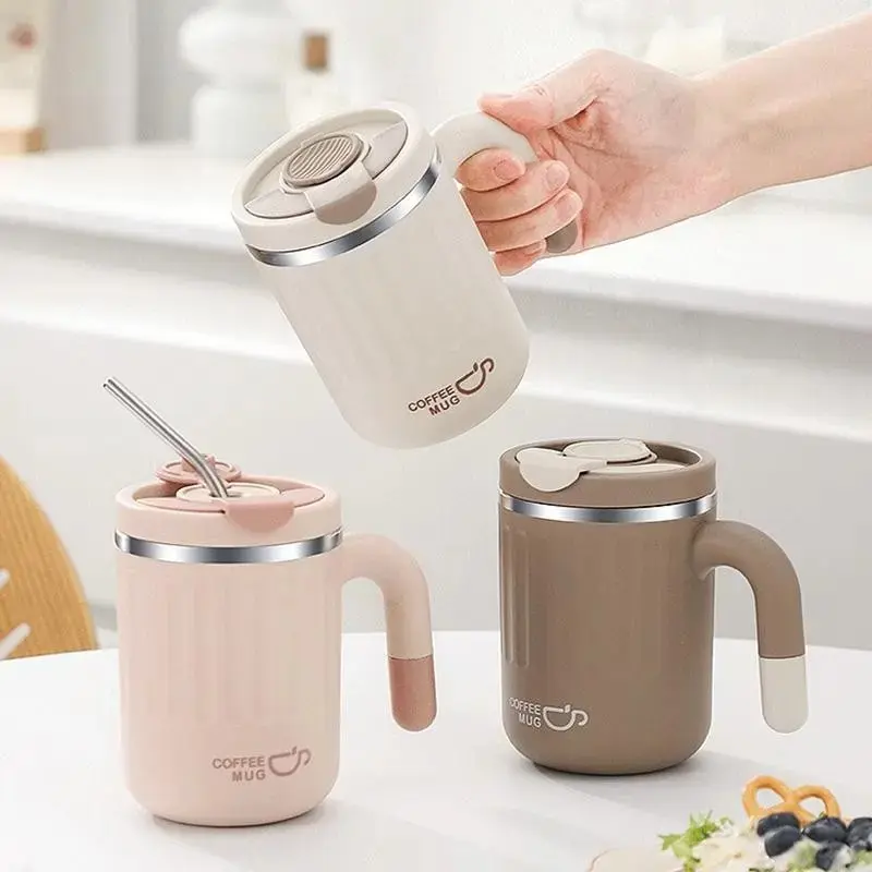 Charming Coffee Mug, 304 Stainless Steel Inner, PP Heat-Resistant Outer, Dual-Layer Insulation, 480ML, Office Use
