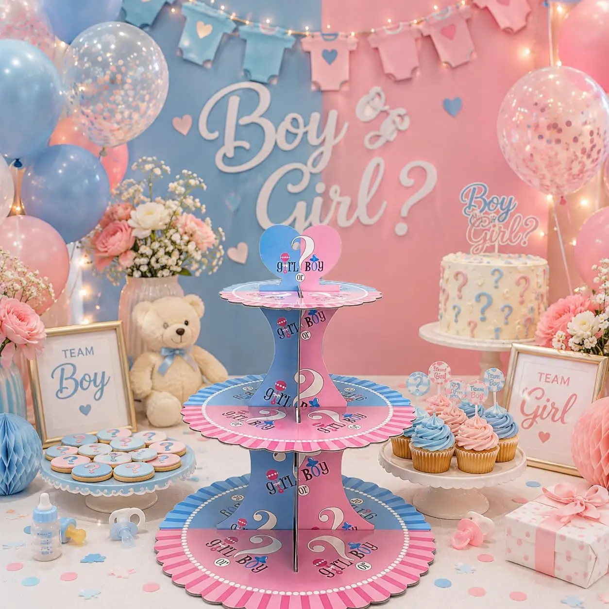 Table Decorations 3 Tier Cupcake Stand,  Cake Decorations Dessert Tower,  Blue Boy Girl Theme Display for  Dessert Table Decorations Cupcakes Candy