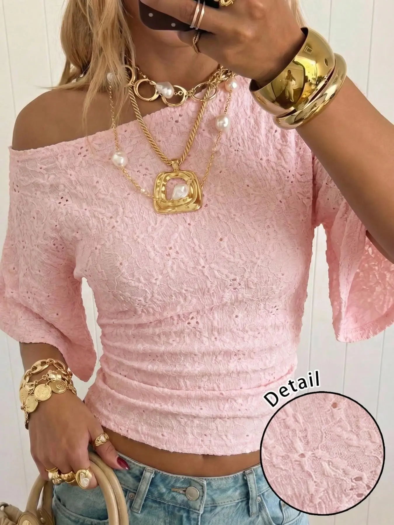 Summer Asymmetric Shoulder Short Sleeve T-Shirt, Waist-Cropped Bell Sleeve Top, Casual Wear for Young Women, Daily, Asymmetrical, Asymmetrical Cut