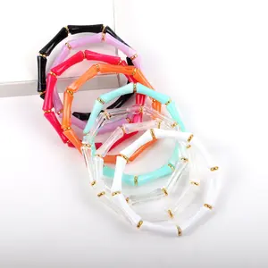 Fashion supermodel popular style bamboo tube beads, women's fashion color beads string elastic bracelet acrylic bracelet