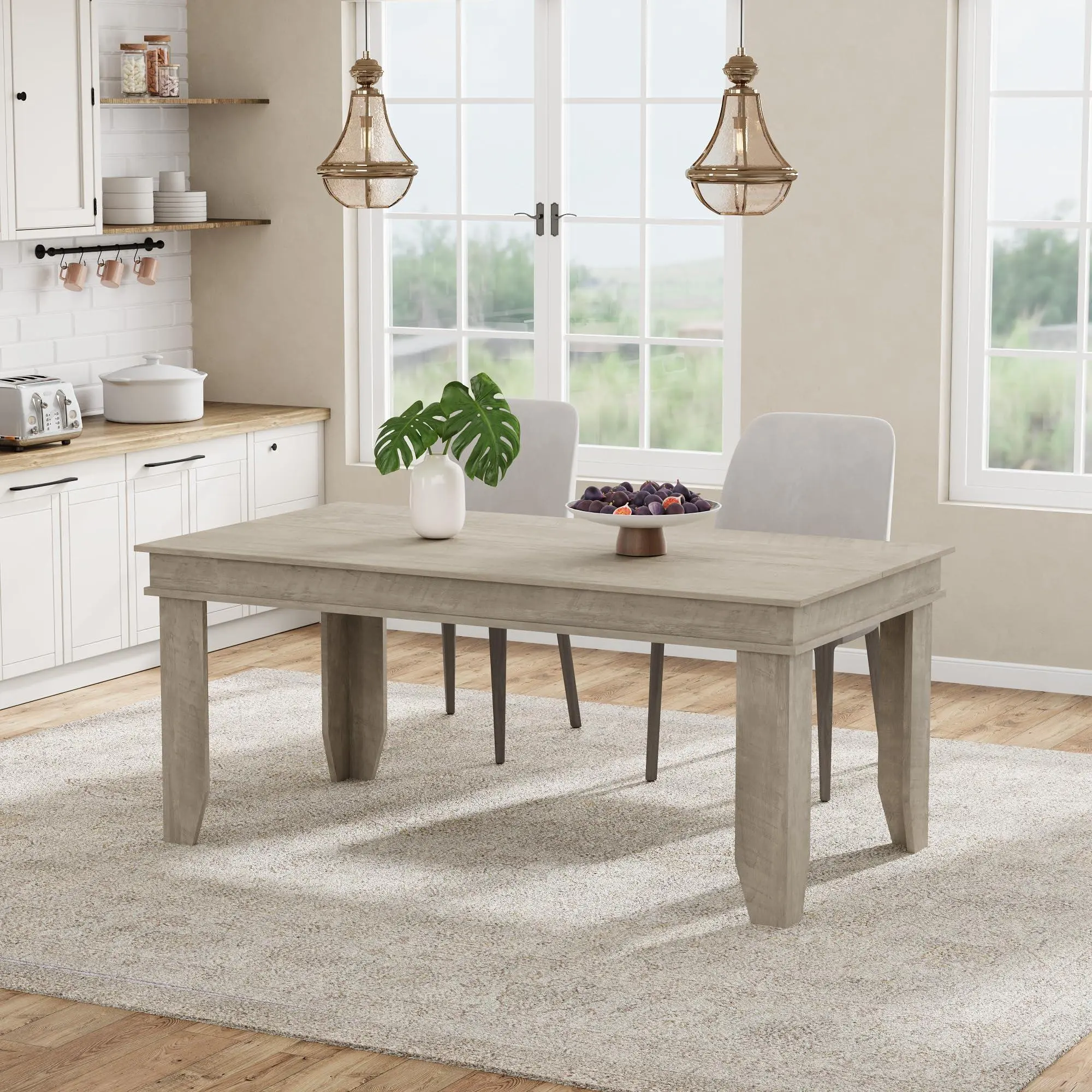 GARVEE Farmhouse Non-Extendable Dining Tables, 63in 5ft Large Rectangular Grey Table with Sturdy Wooden Frame for 4-6 People, Suitable for Dining Room, Kitchen