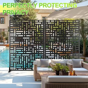 GAOMON Freestanding Laser Cut Metal Privacy Screen – 72" H x 47" W Decorative Fence Panel – Weatherproof Galvanized Steel Room Divider for Patio, Garden, Balcony, Deck, Modern Landscaping
