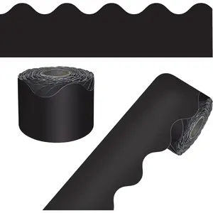 65Ft Black Bulletin Board Borders, 1 Roll Scalloped Trim for Rolling Whiteboard, Cork, Posterboard, Party, Office Decorations and Classroom Decor