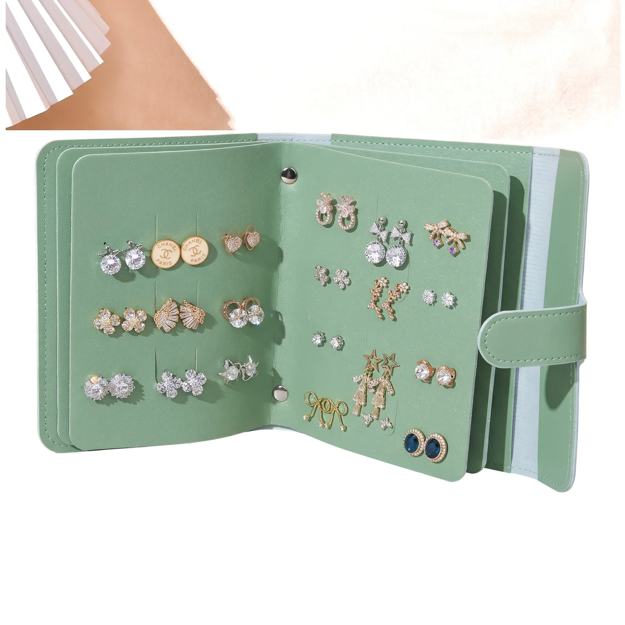Portable Jewelry Storage Bag For Travel Large Capacity Earring Organizer Book Leather Pouch For Women Korean Style Jewelry Case