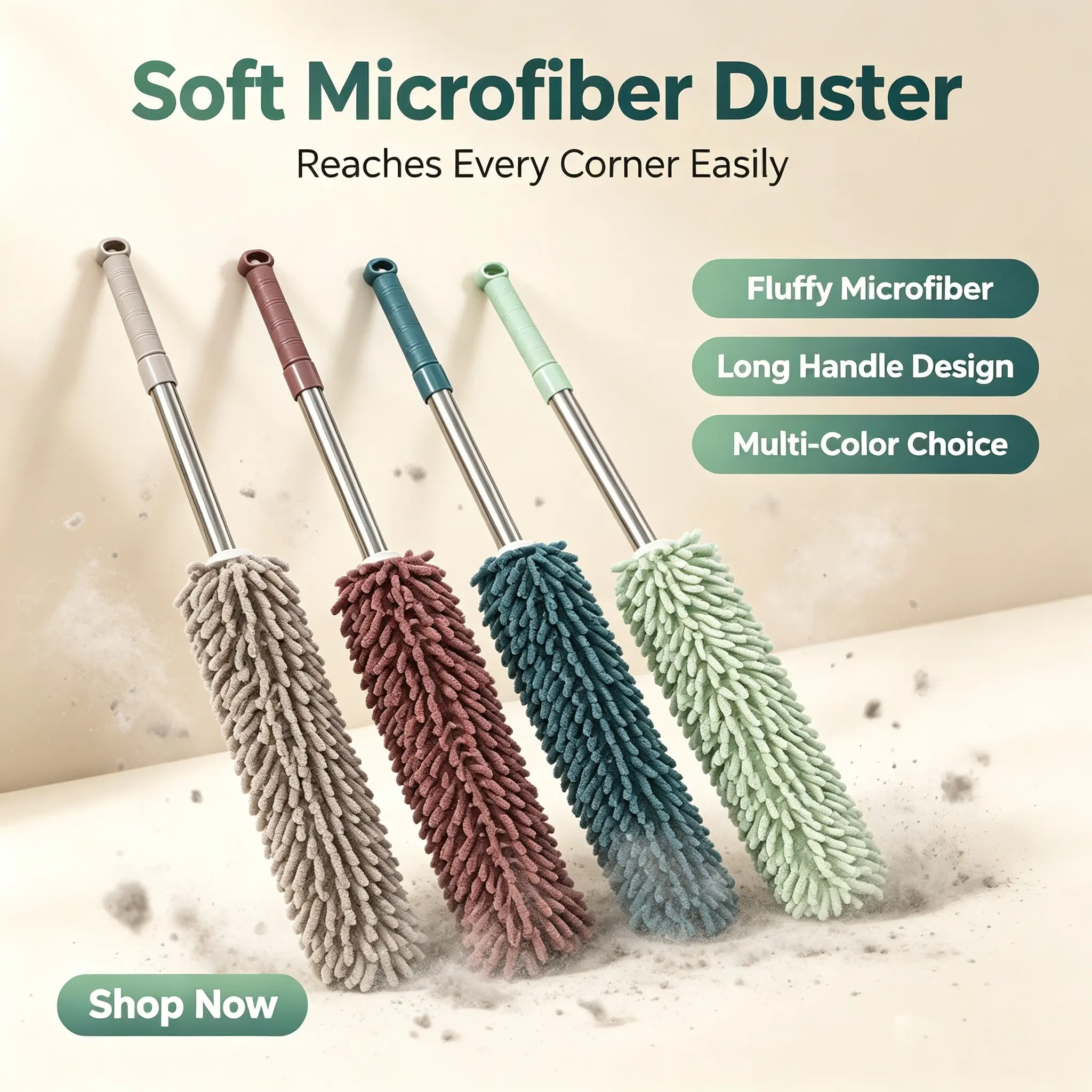Extendable Washable Microfiber Duster With Detachable Brush Head, Multi-Purpose Dust Cleaning Tool For Furniture, Ceiling Fan & Office, Ideal For Daily Household, Back-To-School & Holiday Deep Cleaning