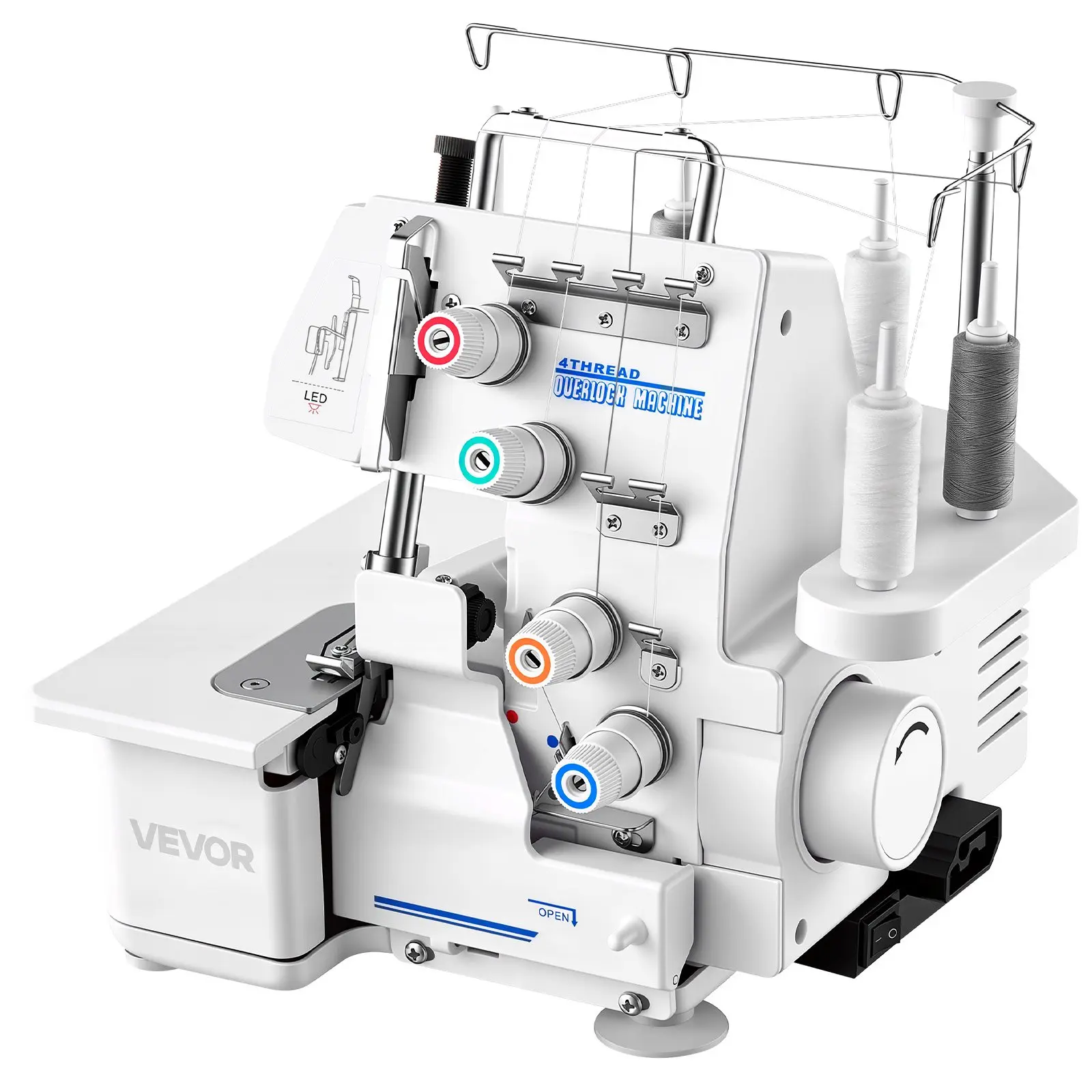 Serger Overlock Sewing Machine, 1250 Stitches Per Minute, 3 and 4 Thread Capability, with LED Light and Strong Suction Feet, Heavy-Duty Metal Frame Sewing Machine for Various Fabrics, White