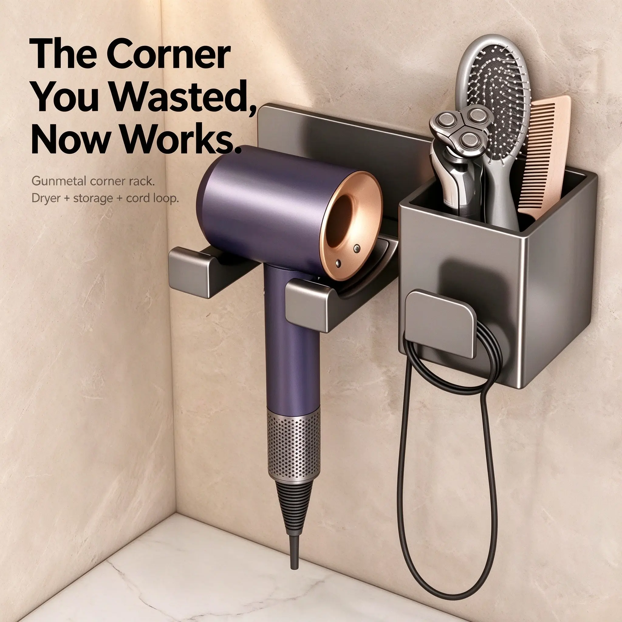 Space Aluminum Hair Dryer Shelf No Punching Toilet Storage Winding Hair Dryer Hanger Hair Dryer Rack Bathroom