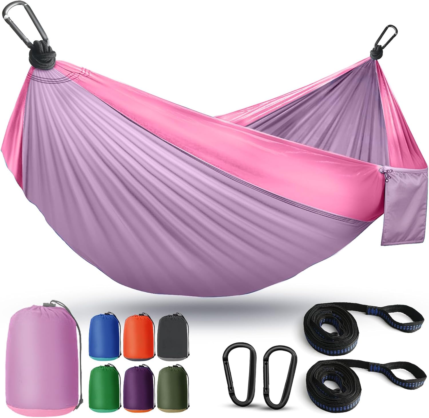 Camping Hammock Lightweight, Portable Hammocks Parachute Hammock with Two Tree Straps, Single or Double Travel Swing Nylon Camp Hammocks, Outdoor Essentials for Beach Backpacking Hiking for Gifts, Blue