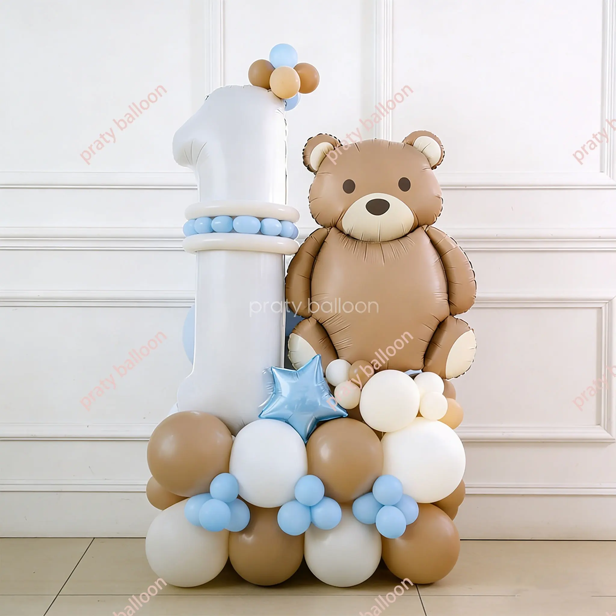 46-Piece Bear Theme Animal Balloons Birthday Party Decor Set, Party Balloons Decorations, Includes 32-Inch Number, Star Mylar Balloons, Latex Balloons, Long Strips, Ideal for Birthdays & Events