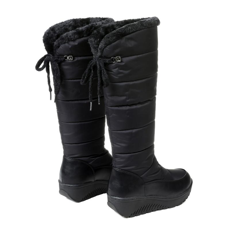 CELNEPHO Womens Winter Knee High Boots Round Toe Combat Platform Heel Snow Boots Warm Fluffy Faux Fur Lining Easy Pull on for Skating Travel Outdoor Events