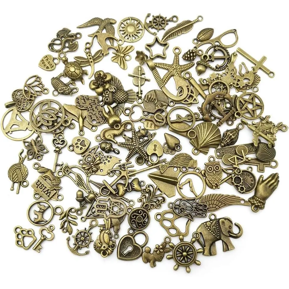 100pcs Bulk Lots Mini Antique Bronze Charms for Jewelry Making Supplies DIY Craft Material Accessories Bracelet Earring Charms Wholesale (HK421)