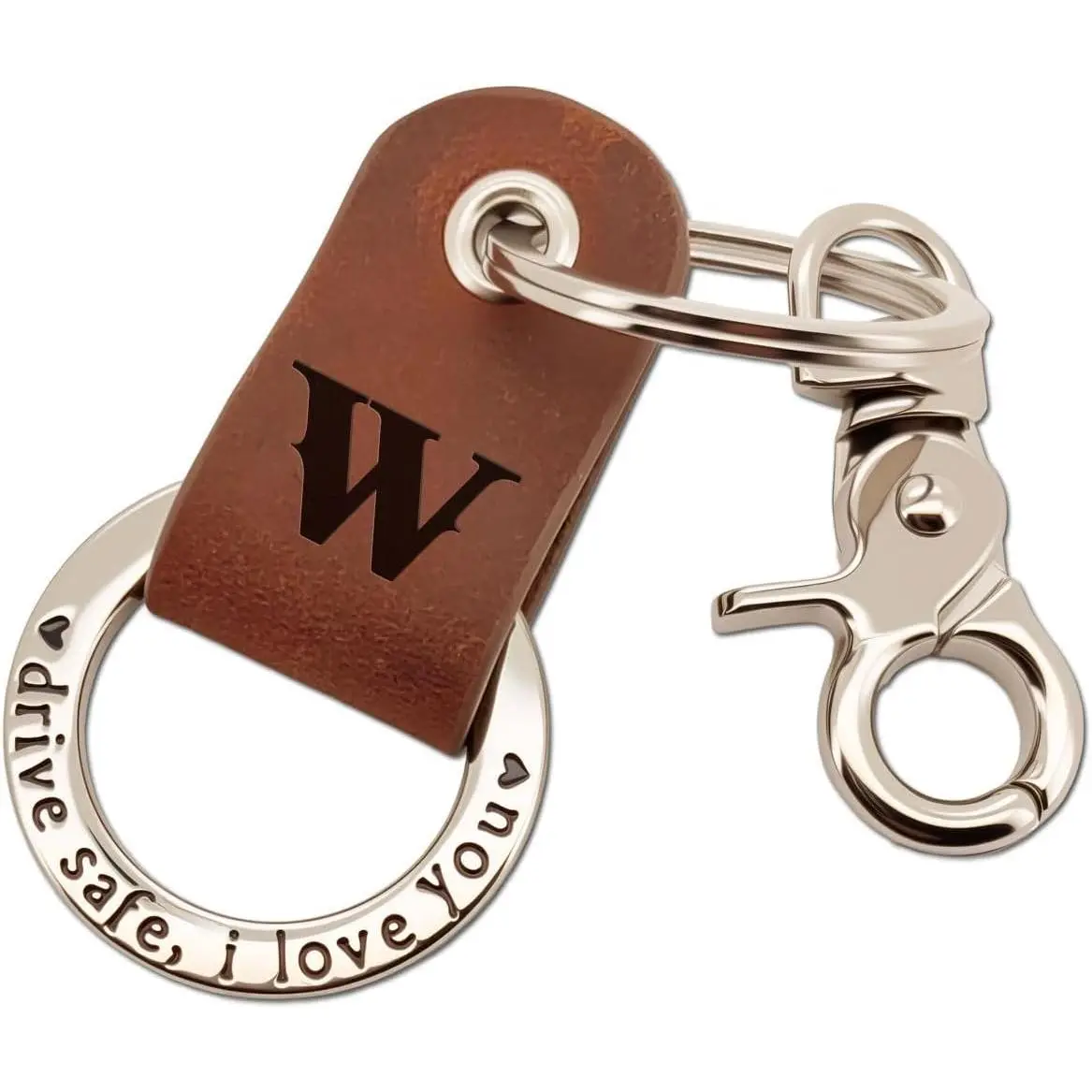 Custom Engraved Leather , Personalized Initial Key Ring for Him, Stainless Steel Couple  for Men & Women