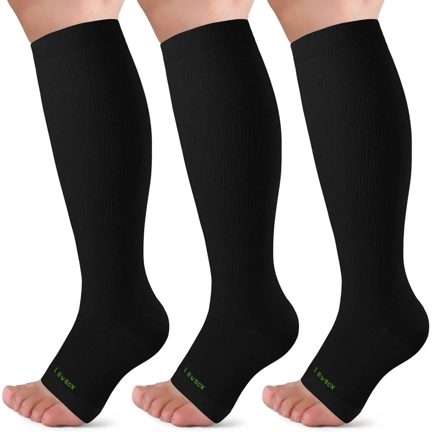 Open Toe Compression Socks for Women & Men 20-30mmHg Toeless Sock Knee High Support Stockings for Circulation Nurses Pregnant Travel