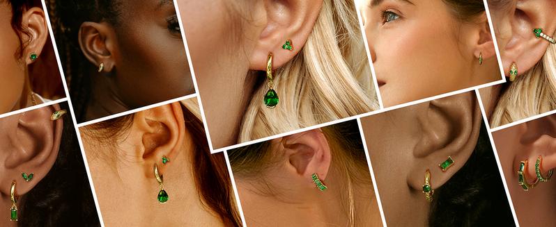 Zelores 6Pairs 14K Gold Plated Hoop Earrings for Women 6 Pairs Emerald Green Earrings Dainty Small Hoop Earrings Stud Earrings Sets for Multiple Piercing