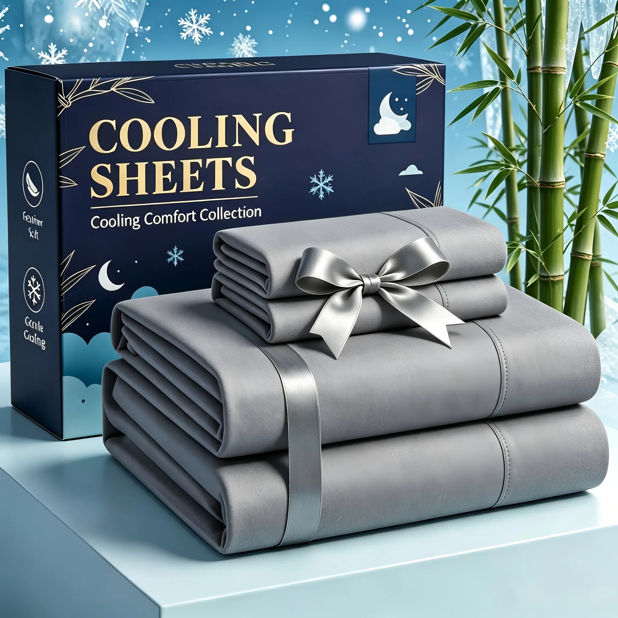 4Pcs Cooling Bedding Set Extra Deep Pocket Breathable Cooling for Hot Sleepers & Sweaty People, Includes Kids Pillowcases Flat Sheet Fitted Sheet, Queen King Sizes Random Color, Next Day Delivery Perfect Family Gift
