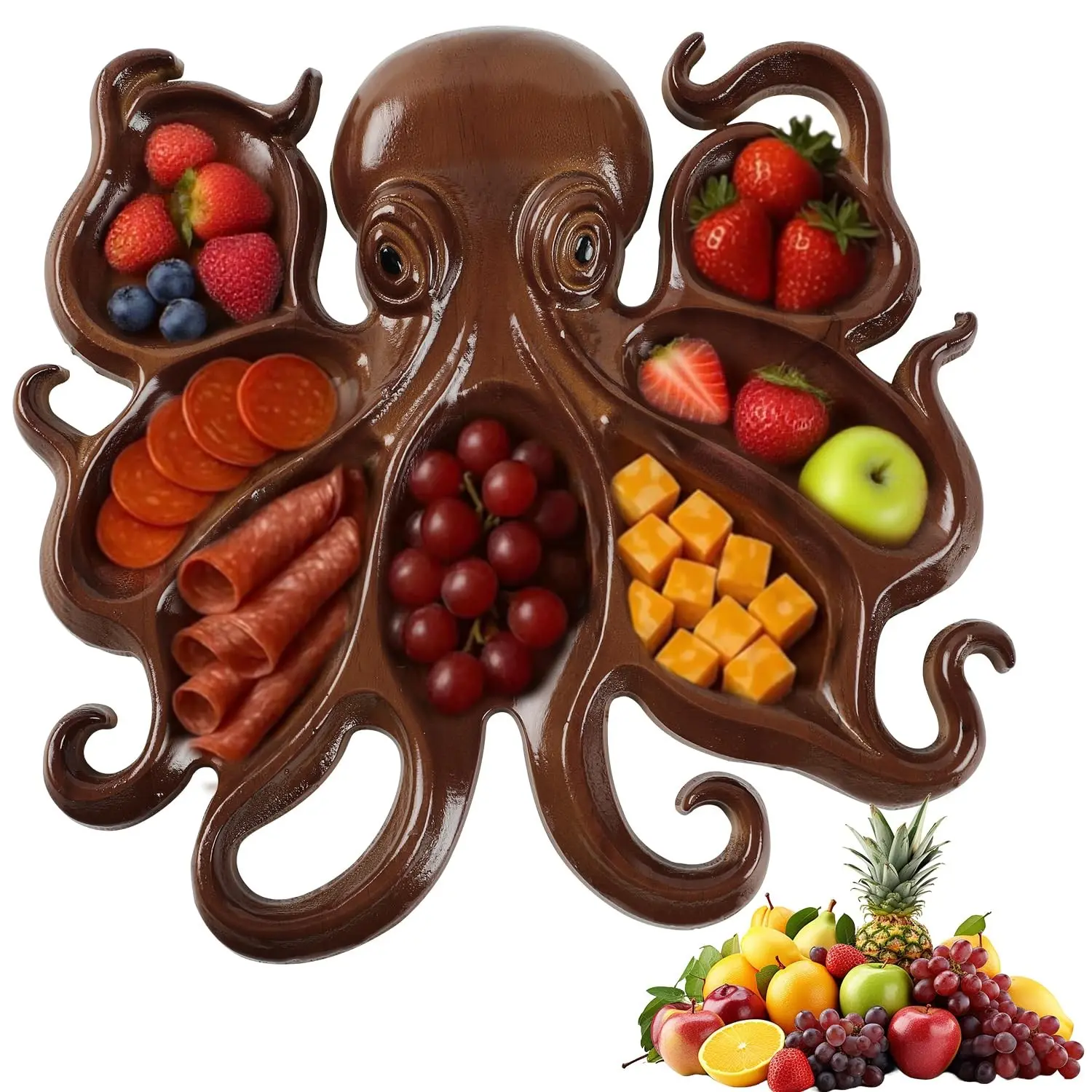 Christmas Octopus Charcuterie Platter, Ocean Themed Cheese Bread Board, Novelty Unique Serving Tray Board for Cheese Meats Fruit,Kraken Design Wood Serving Tray, Unique Gift for Seafood Lovers