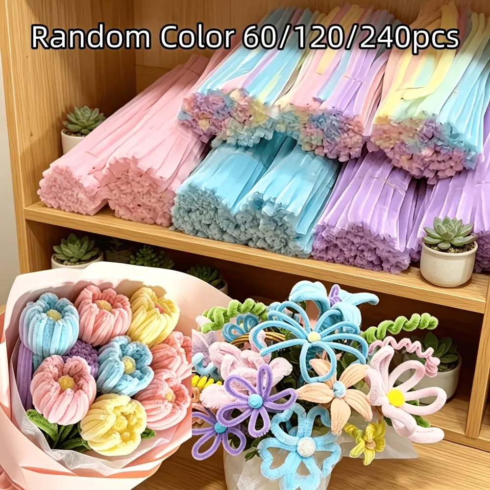60/120/240pcs Mixed Color Chenille Rope, Hand Woven Twisted Rod, Bright Colors, Multifunctional Pipe Cleaner, Easy to Bend