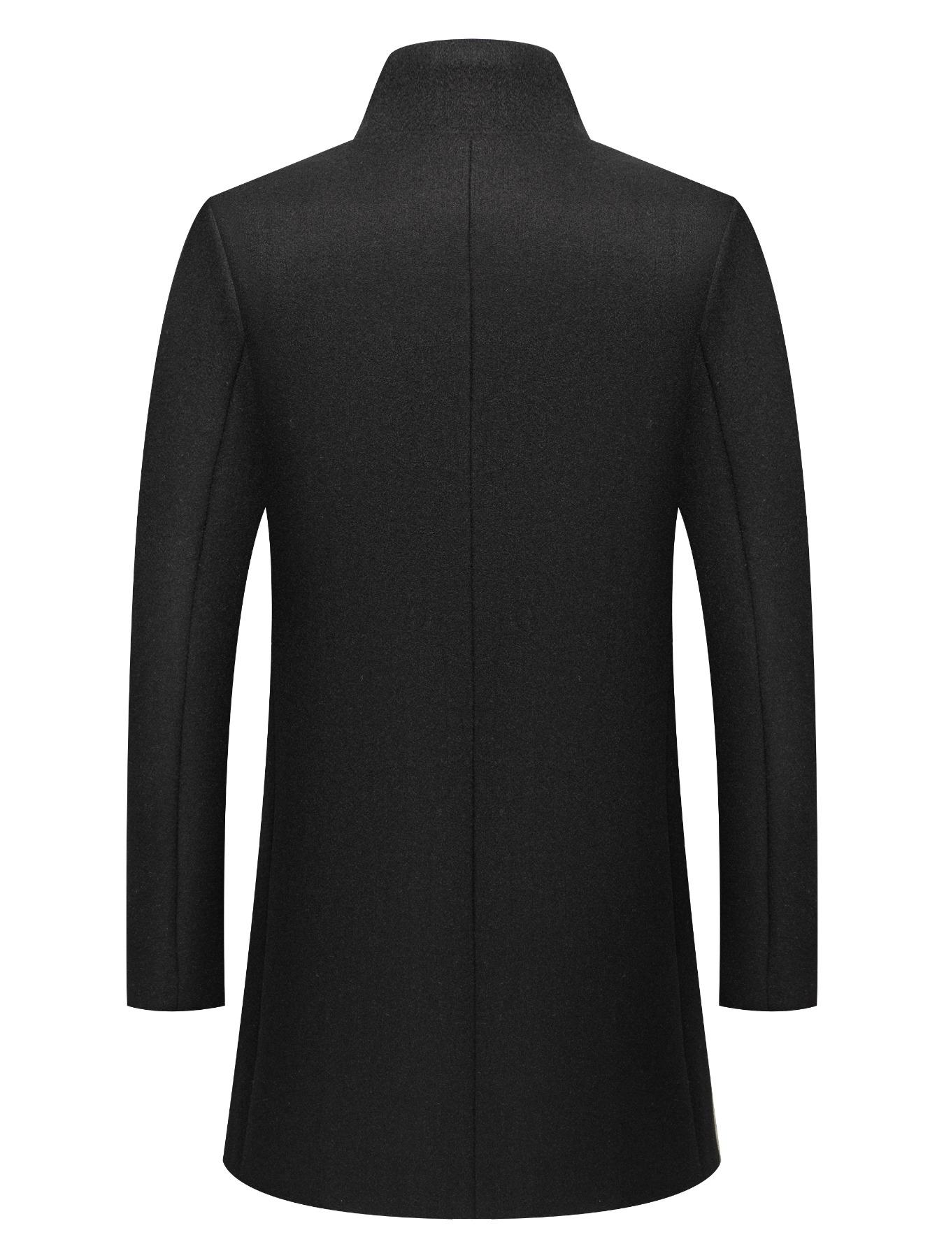 Men's Solid Button Front Stand Collar Coat, Work Office Jacket, Regular Fit Casual Long Sleeve Outerwear for Fall & Winter, Men's Clothes for Daily Wear, Casual Fitted Jacket, Business Coat