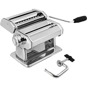 Stainless Steel Manual Pasta Maker Machine With Adjustable Thickness Settings Perfect for Homemade Spaghetti Fettuccini Noodles and Lasagna Includes Removable Handle and Clamp (Silver)
