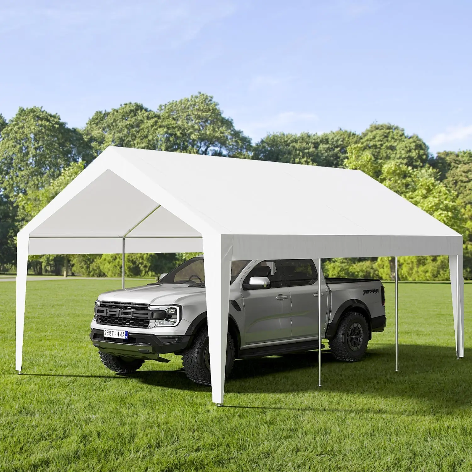 10x20 FT Heavy Duty Portable Carport – 8-Leg Steel Frame, Waterproof/UV-Resistant All-Season Tarp Garage Shelter for Car, Truck, SUV, Boat