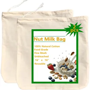 2 Pack XXL 16"x16" Nut Milk Bag - Unbleached   Cheese Cloths |  Cheesecloth Strainer for Almond/Oat/Soy Milk, Juice, Cold Brew Coffee, Yogurt, , Soup | Triple Stitched
