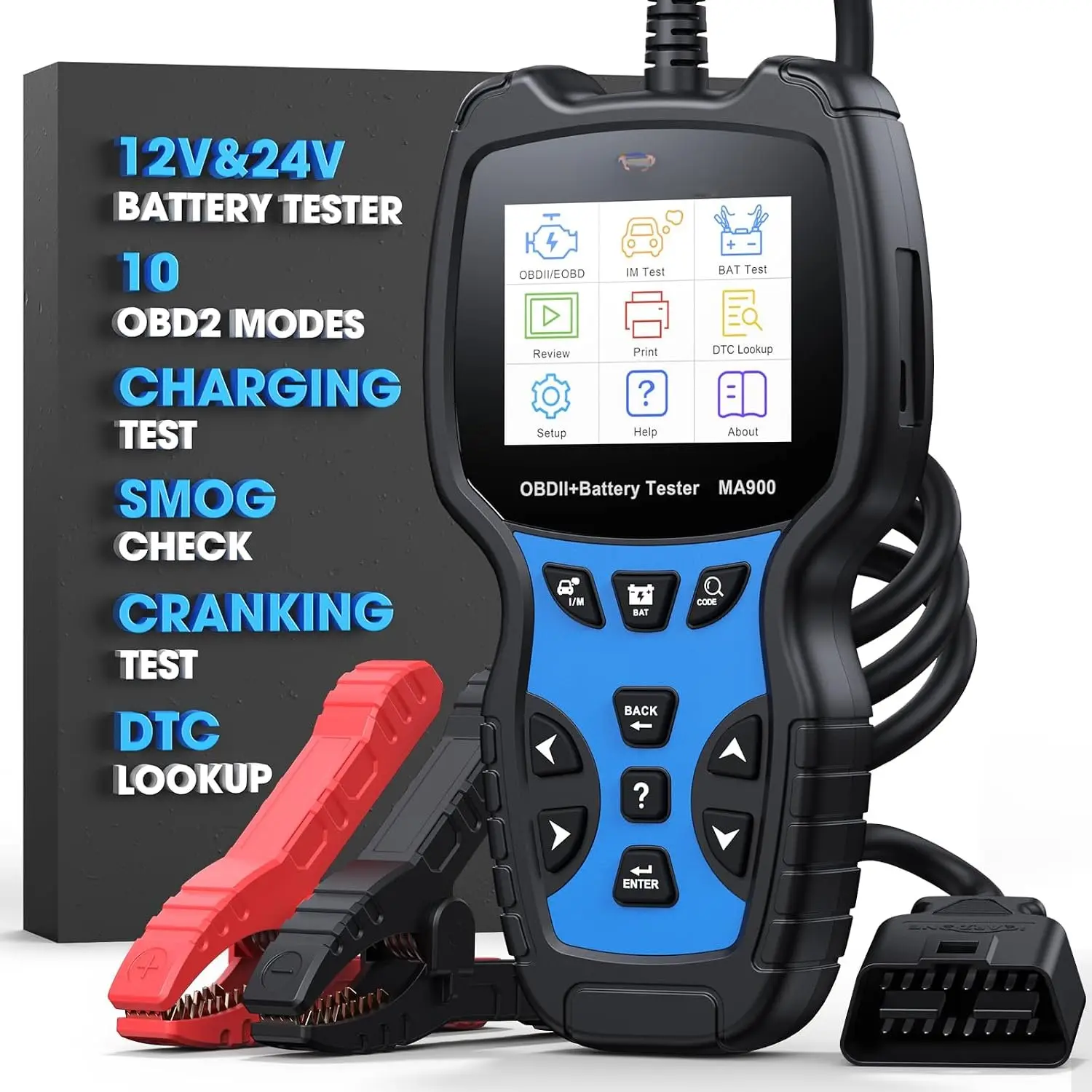 MA900 2-in-1 OBD2 Scanner & Code Reader, 6V-12V-24V 100-2000CCA Car Diagnostic Tool with Cranking Test, Live Data Recording for Cars, Yachts, DIY Mechanics, Lifetime Free Technical Support, Manufacturer Warranty