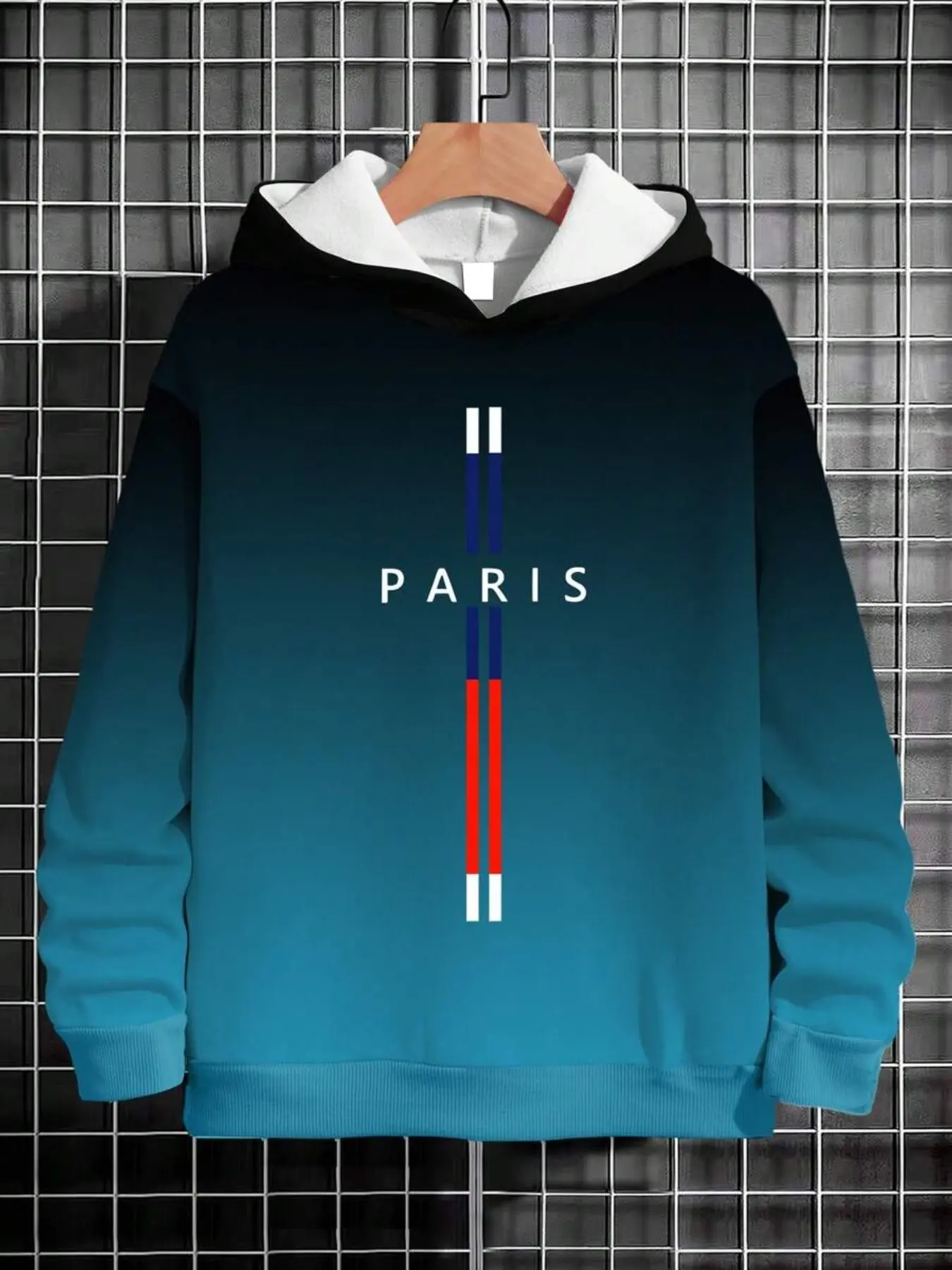 Boys' Hooded Sweatshirt with Gradient and Simple Line Pattern, Casual Loose-Fit Long Sleeve Top for Fall & Winter Outdoor Activities