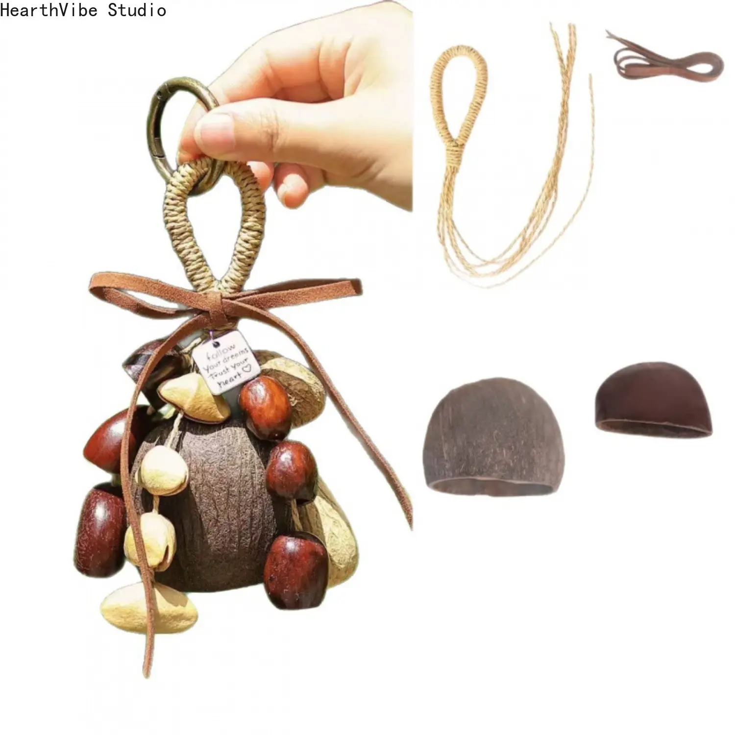Natural Seed Pod Shaker Wind Chime Rattle Handmade Fruit Shell Sound Healing Hanging Bag Charm Ornament