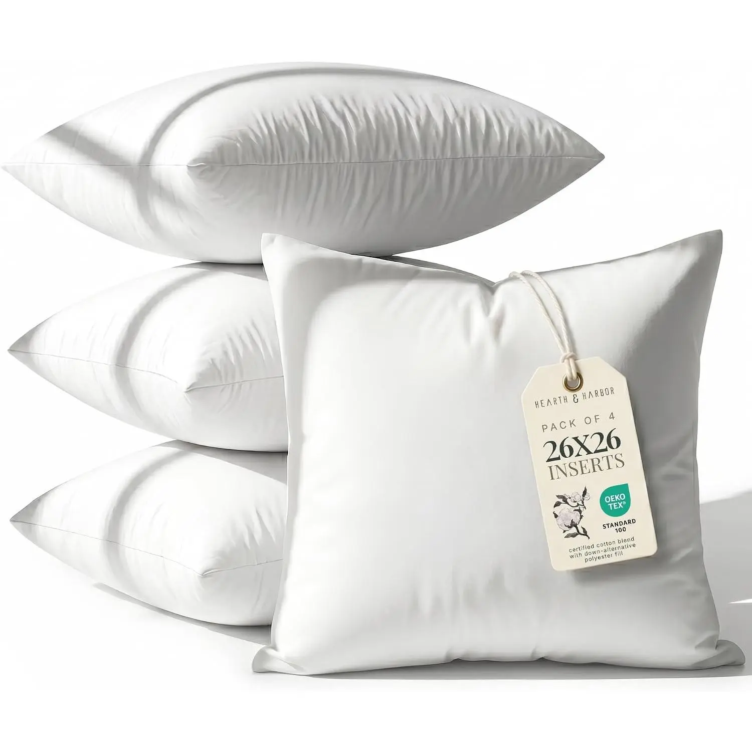26x26 Pillow Inserts Set of 4 – Square Throw Pillow Insert for Bed, Sofa & Couch – Soft, Fluffy & Supportive White Decorative Cushion Insert