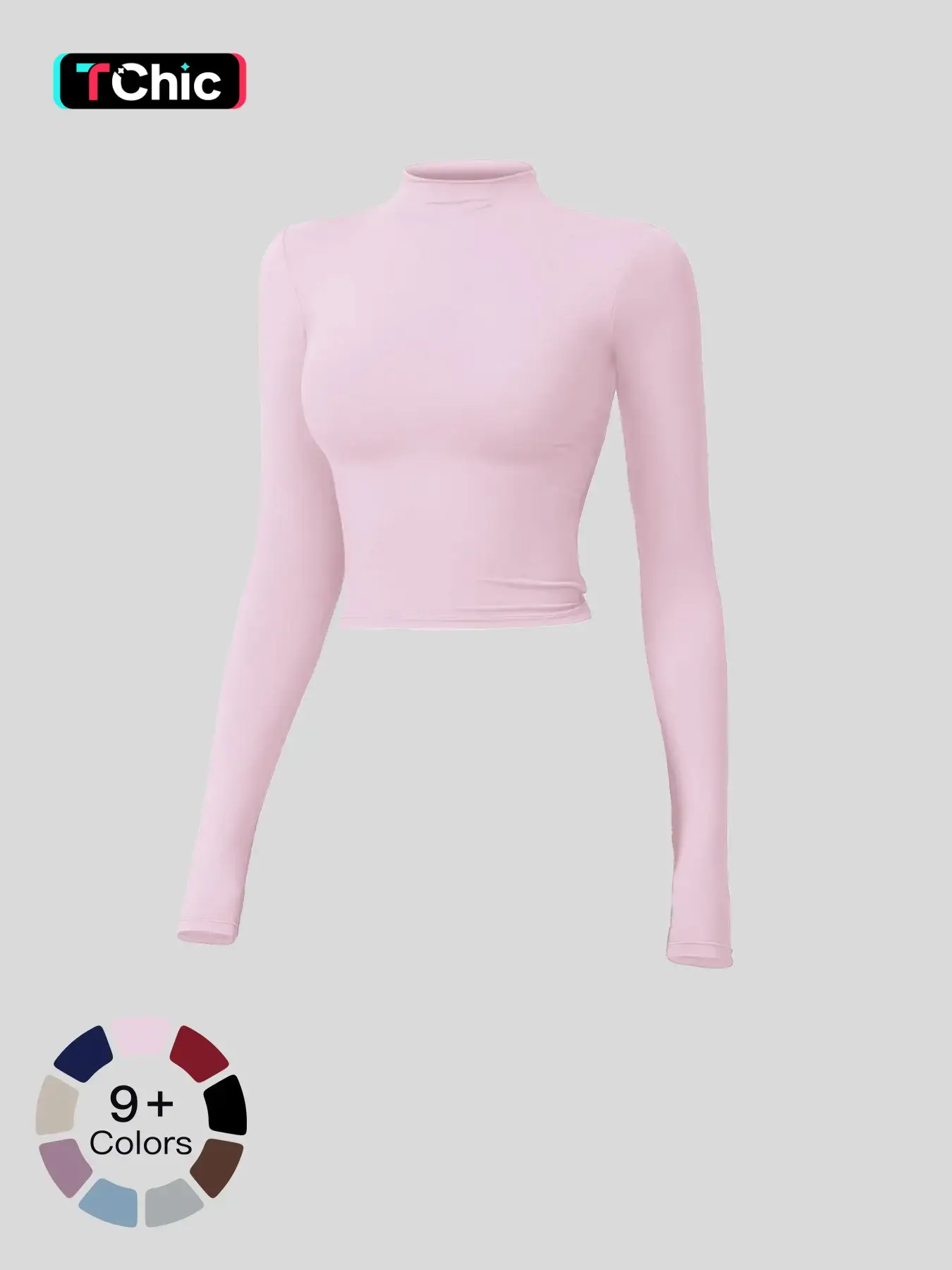 Women's Solid Mock Neck Sports Tee, Quick-Dry Breathable Long Sleeve T-Shirt for Yoga, Gym & Workout, Ladies Sportswear for Fall & Winter, Gym Wear