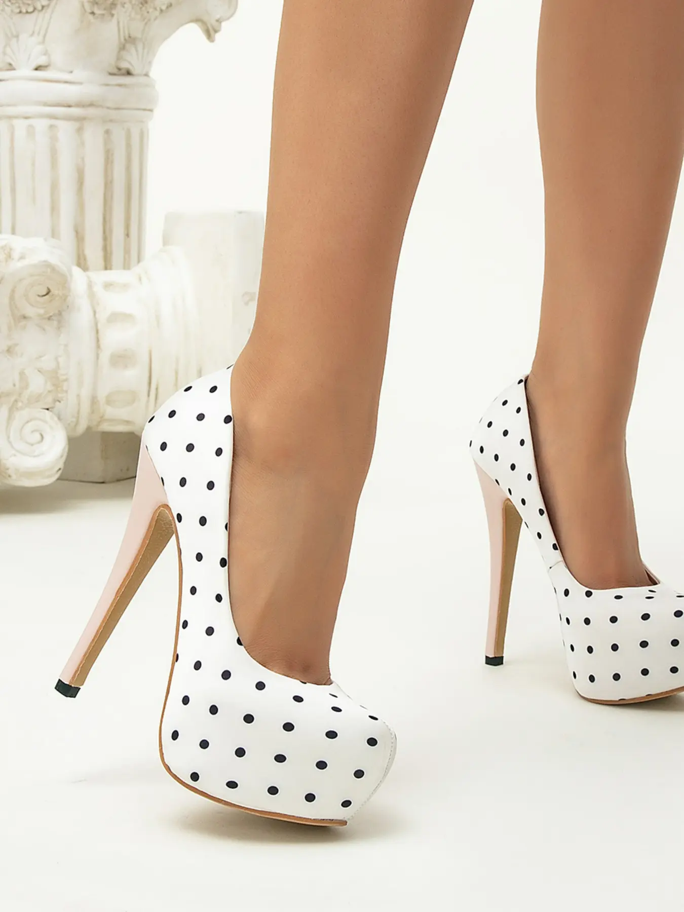 Sole Polka Dot Satin Round Toe Waterproof Stiletto Heeled Shoes, Women's High Heel Sandals, Party & Evening Wear