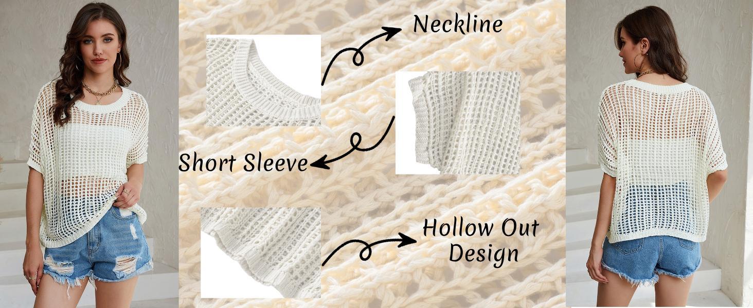 Womens Fashion Sweater Casual Off The Shoulder Short Sleeve Hollow Out Sweater Pullover Knit Tops