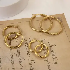 3 Pcs 18K Gold Plated Twisted Earrings, crafted from stainless steel with minimalist design. Trendy and elegant ear accessories, perfect for daily wear and gifting on festivals & celebrations.