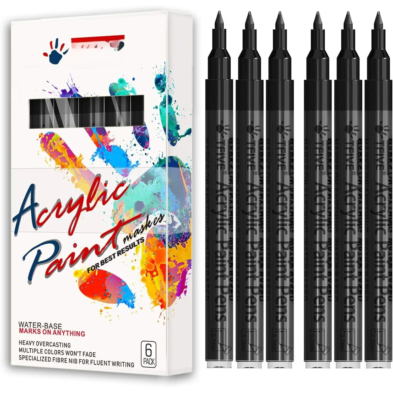 Black  Markers  Pens, 6 Pack  Permanent Marker | 0.7mm Extra Fine Tip, , Quick Dry, Water Based Marker Pen for Rock, Glass, , Plastic, Metal, Canvas, Ceramic