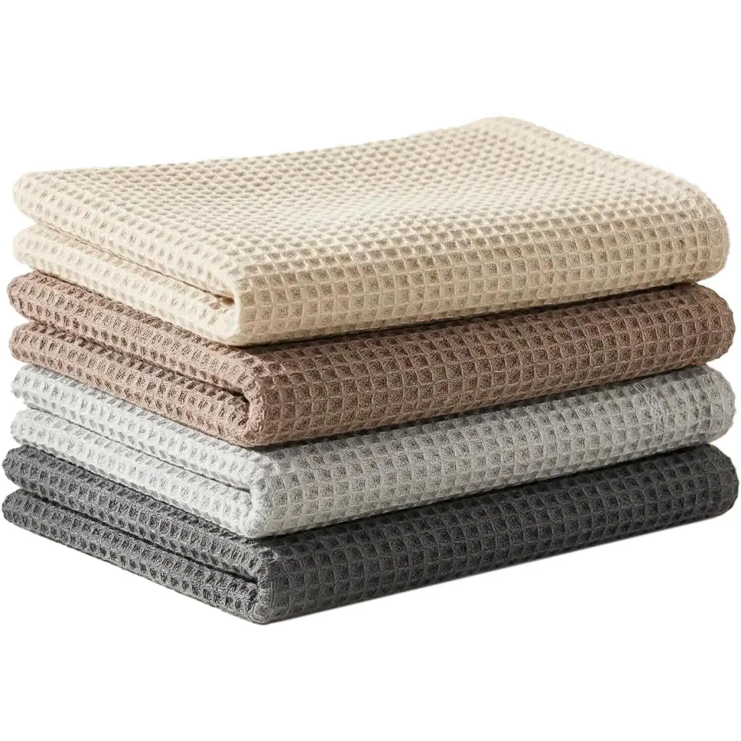 4 Pack  Kitchen Towels, Waffle Weave Dish Towels Set, Soft Absorbent Quick Dry Hand Towels for Kitchen, Neutral Beige Brown Grey