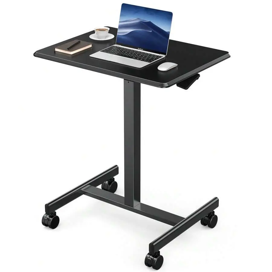 Small Mobile Rolling Standing Desk - Overbed Table, Teacher Podium with Wheels, Adjustable Height Table, Rolling Desk Laptop Computer Cart for Home, Office