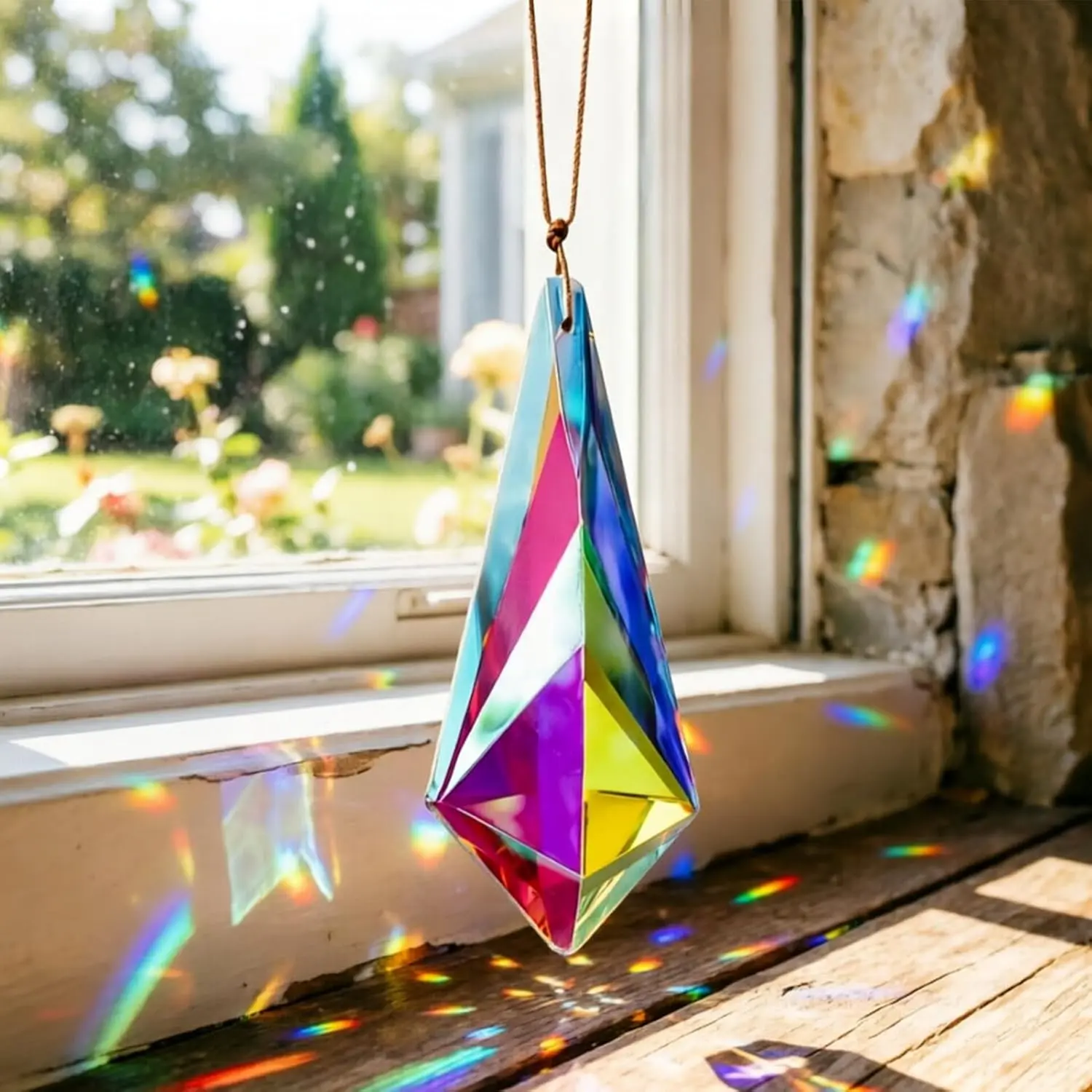 Large AB Coating  Sun Catcher Prisms Rainbow Maker |  Suncatchers with Glass Prism, Suitable for Window, Balcony, Kitchen and Garden Decoration