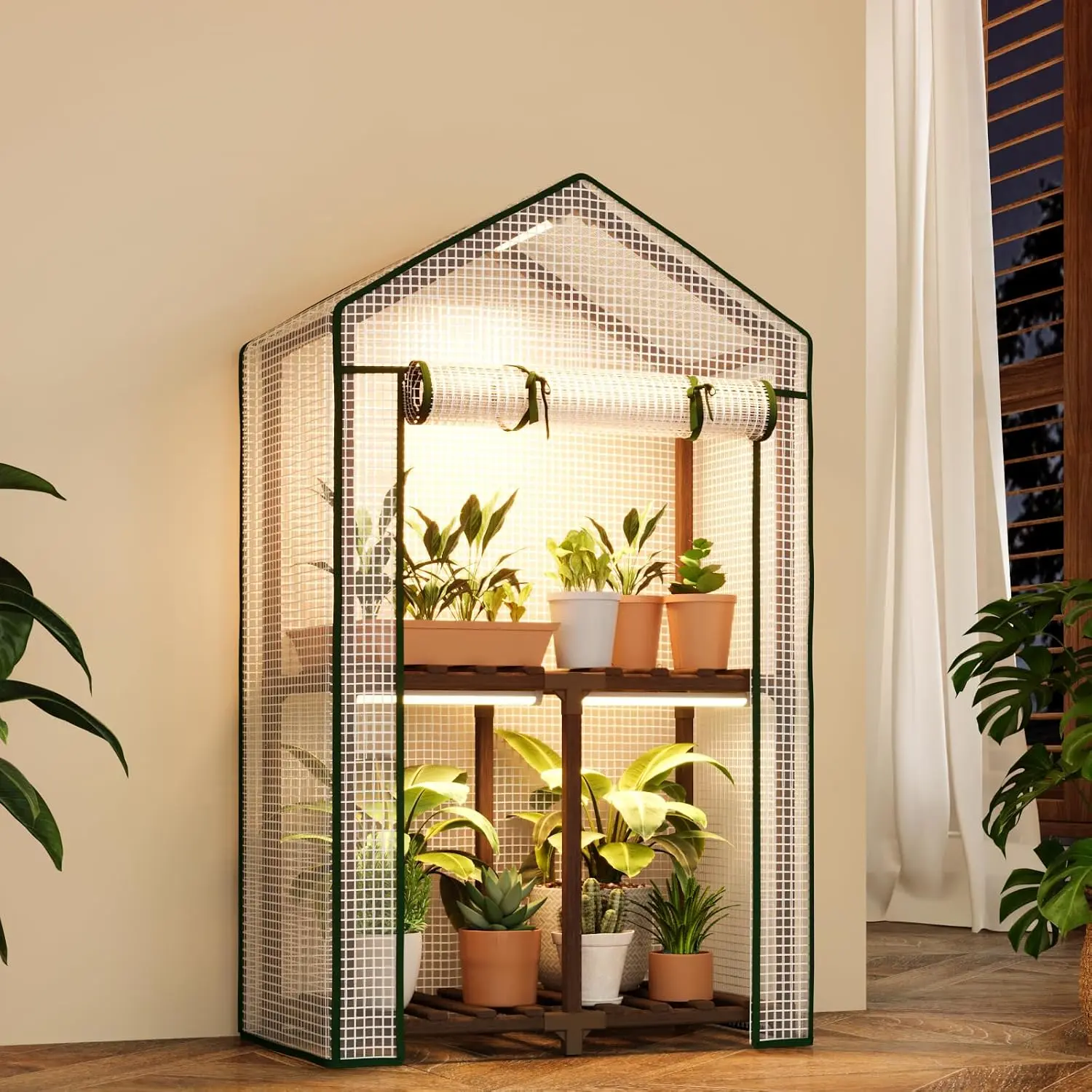 Small Greenhouse for Indoors with Grow Lights Greenhouses for Seed Starting Small Portable Green Houses  PVC Cover & Adjustable Shelves