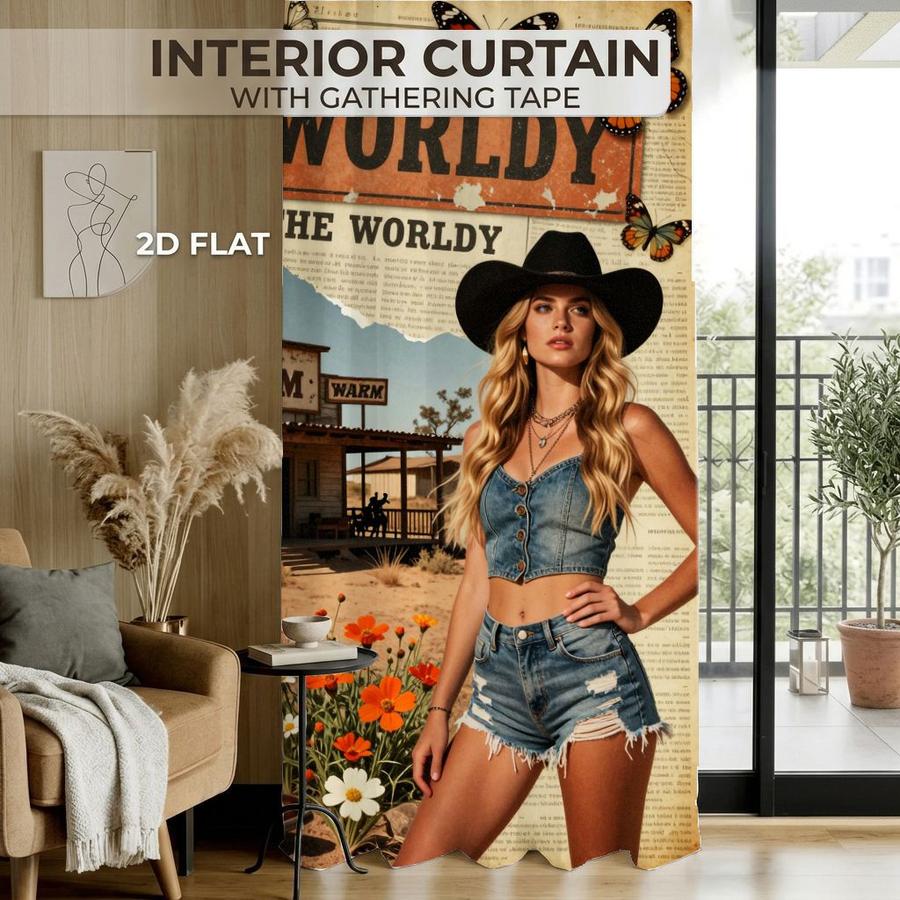 2Pcs Western Style Wild West Cow Skull Cowboy Boots Desert Cactus Sun Blocking Curtains Digital Printed Rod Pocket, Window Treatment For Bedroom Office Kitchen Living Room Study Home Decor