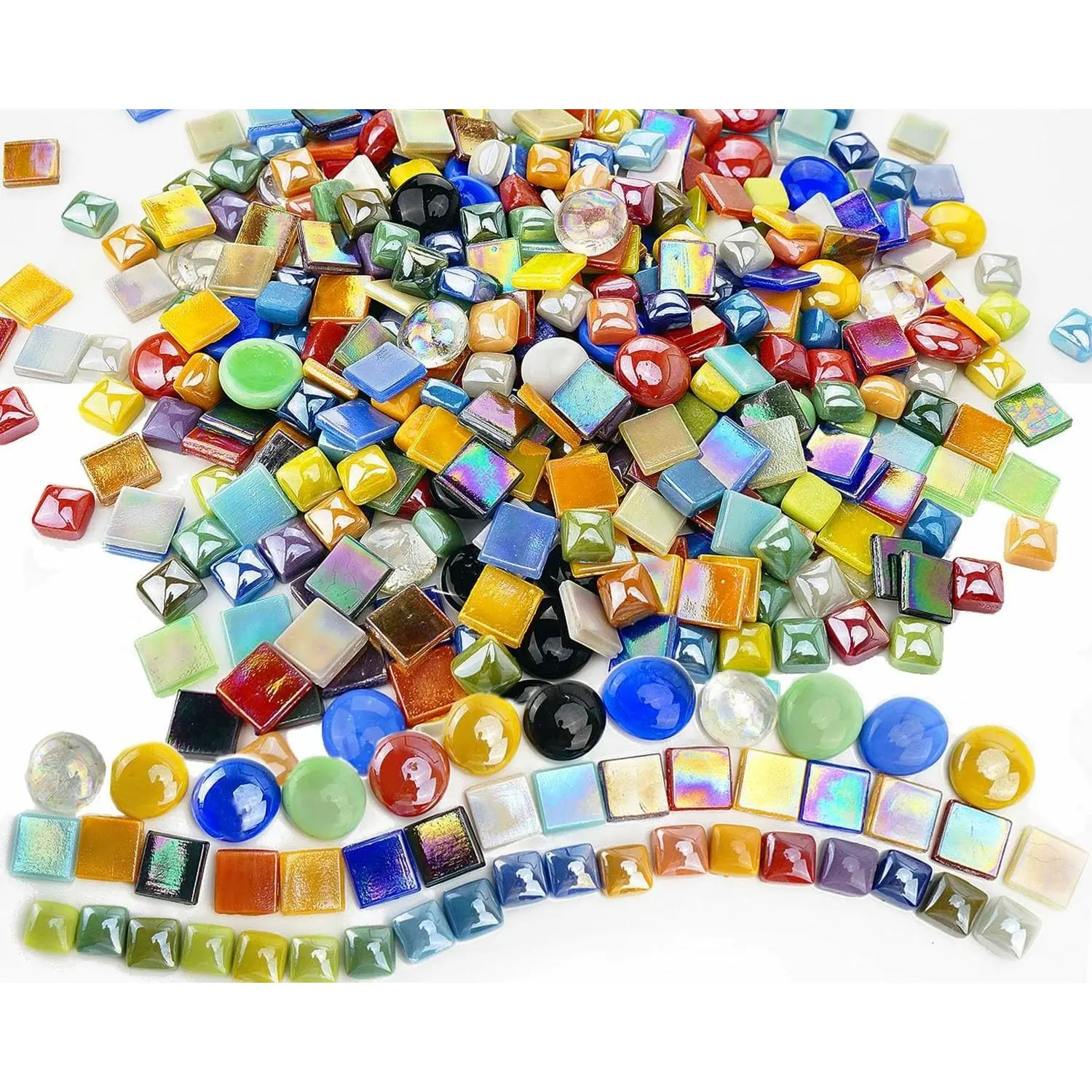 2.2 Pound Great Value Pack Glass Mosaic Tiles Bulk for DIY Crafts, Various Bright Solid Color Mosaic Pieces Tiles Supplies for DIY Crafting Iridescent Mosaic Glass Pieces