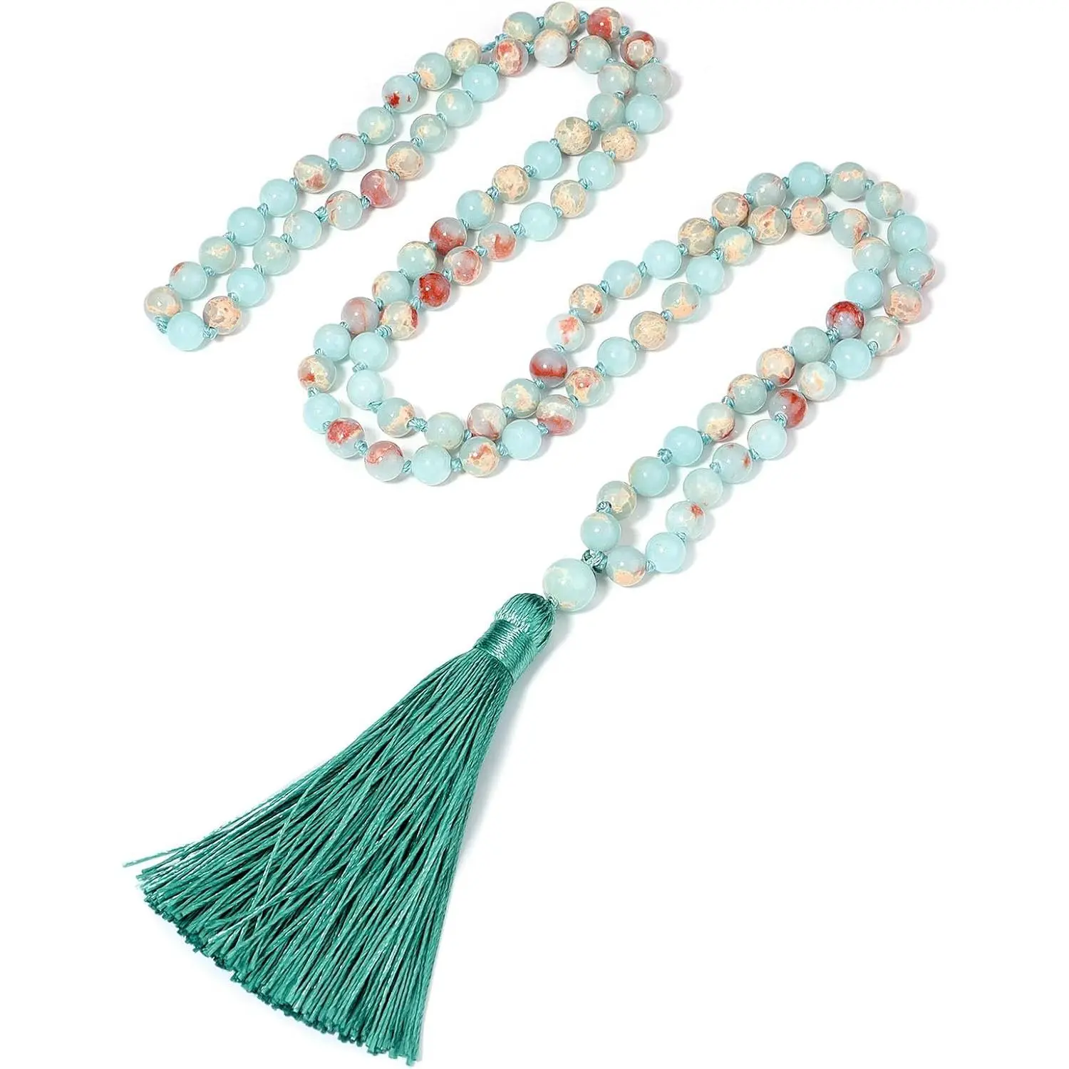 6MM Mala Beads Necklace  Stone Meditation Statement Necklace Japa Yoga Rosary Prayer Charm Beaded Tassel Necklace