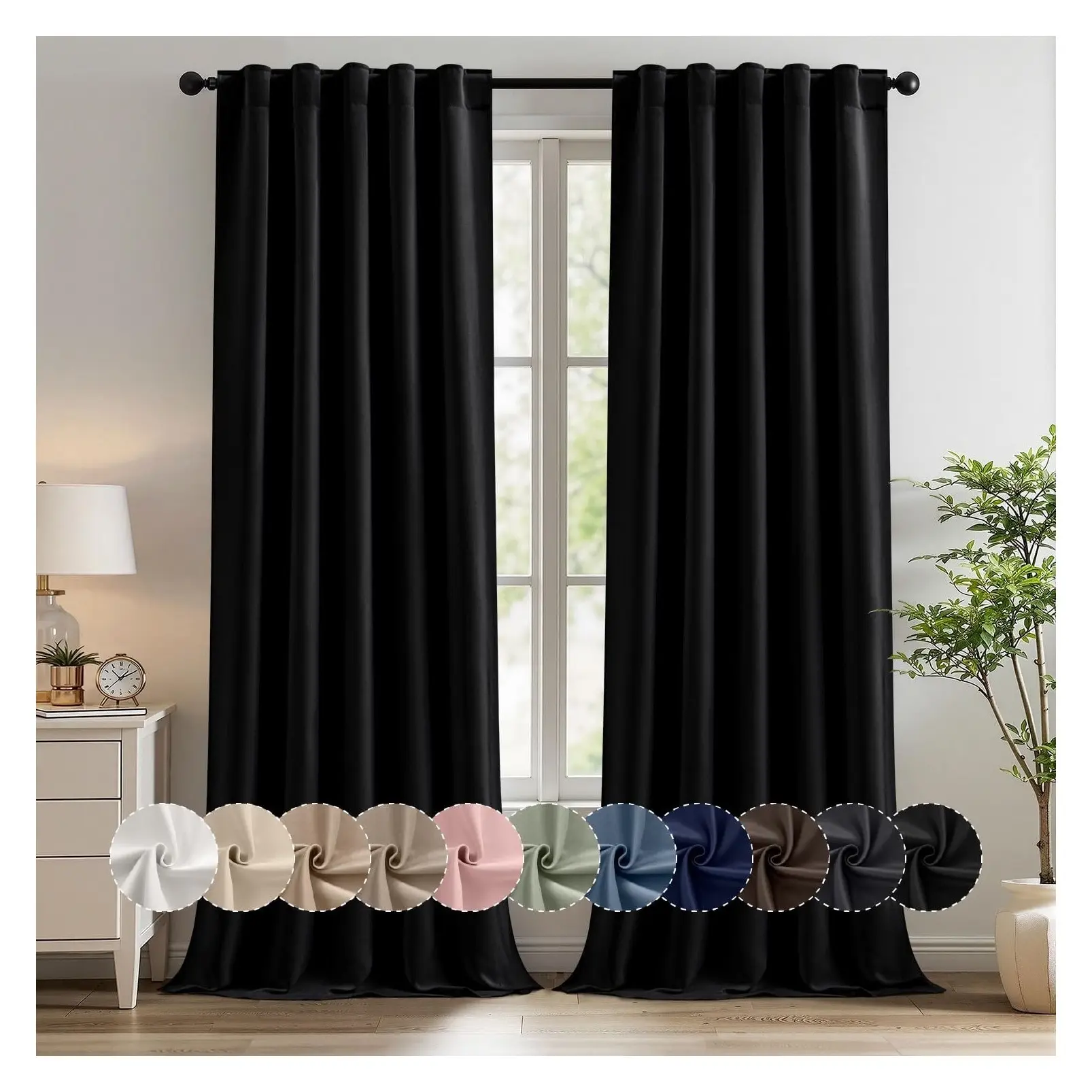 Black Pinch Pleat Blackout Curtains 96 Inches Long, 2 Panels Set for Bedroom Living Room, Thermal Insulated Soundproof Room Darkening Drapes with Back Tab and Rod Pocket, Extra Long Floor to Ceiling Window TreatmentGift