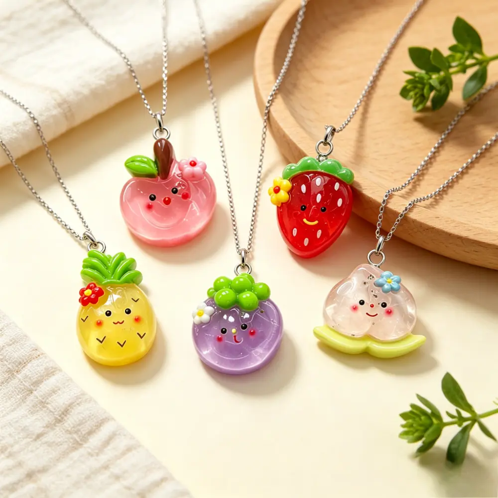 6Pcs Random Summer Fresh Style Faux Strawberry & Peach Necklace Set – Trendy Fun Pendant Design, Stackable Daily Jewelry, Perfect Bestie Friendship Gift for All Seasons
