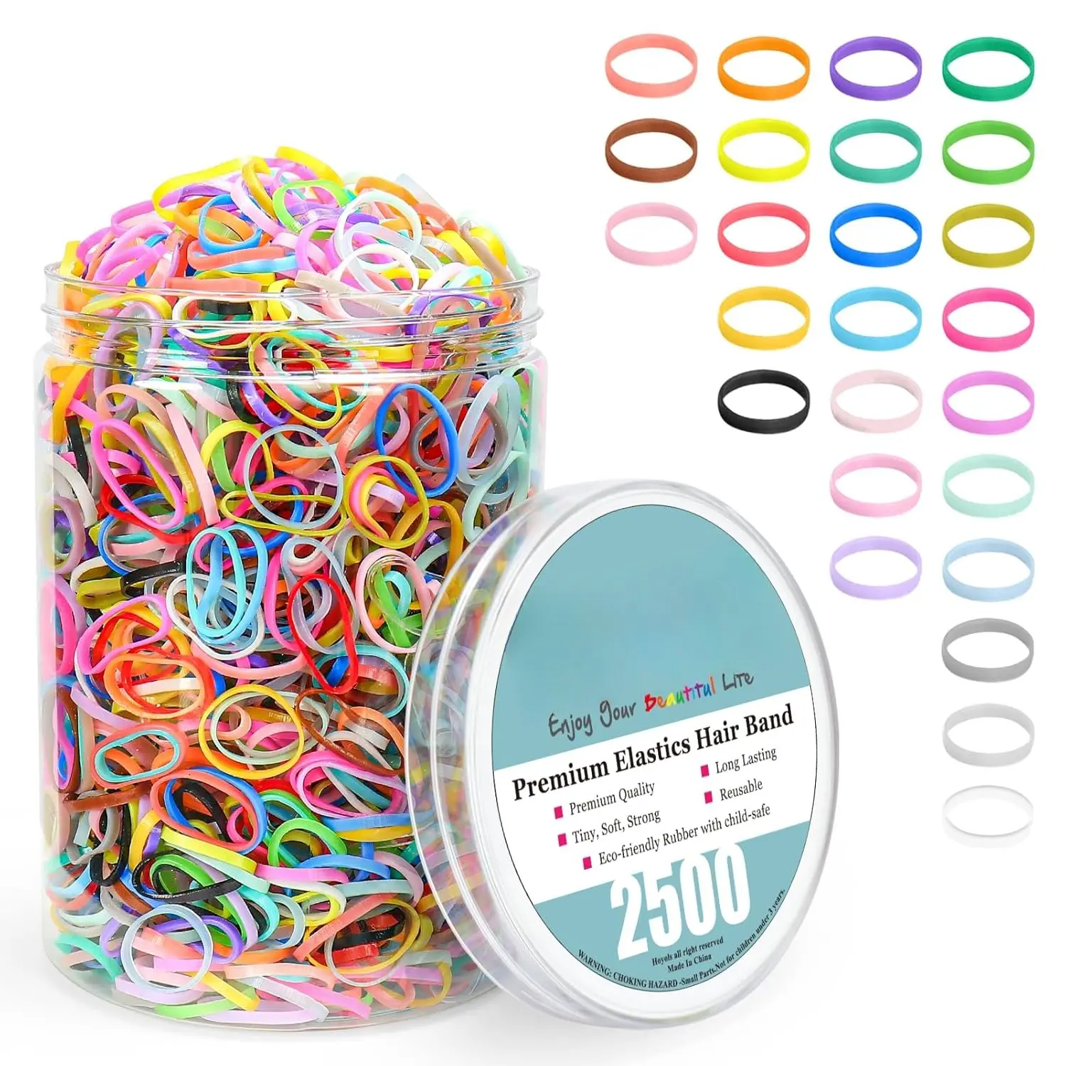 2500 count Colorful Elastic Hair Rubber Bands, Small Hair Ties Accessories No Pull No  Stretch Holder for Girls Women TPU (25  Multi Hue)