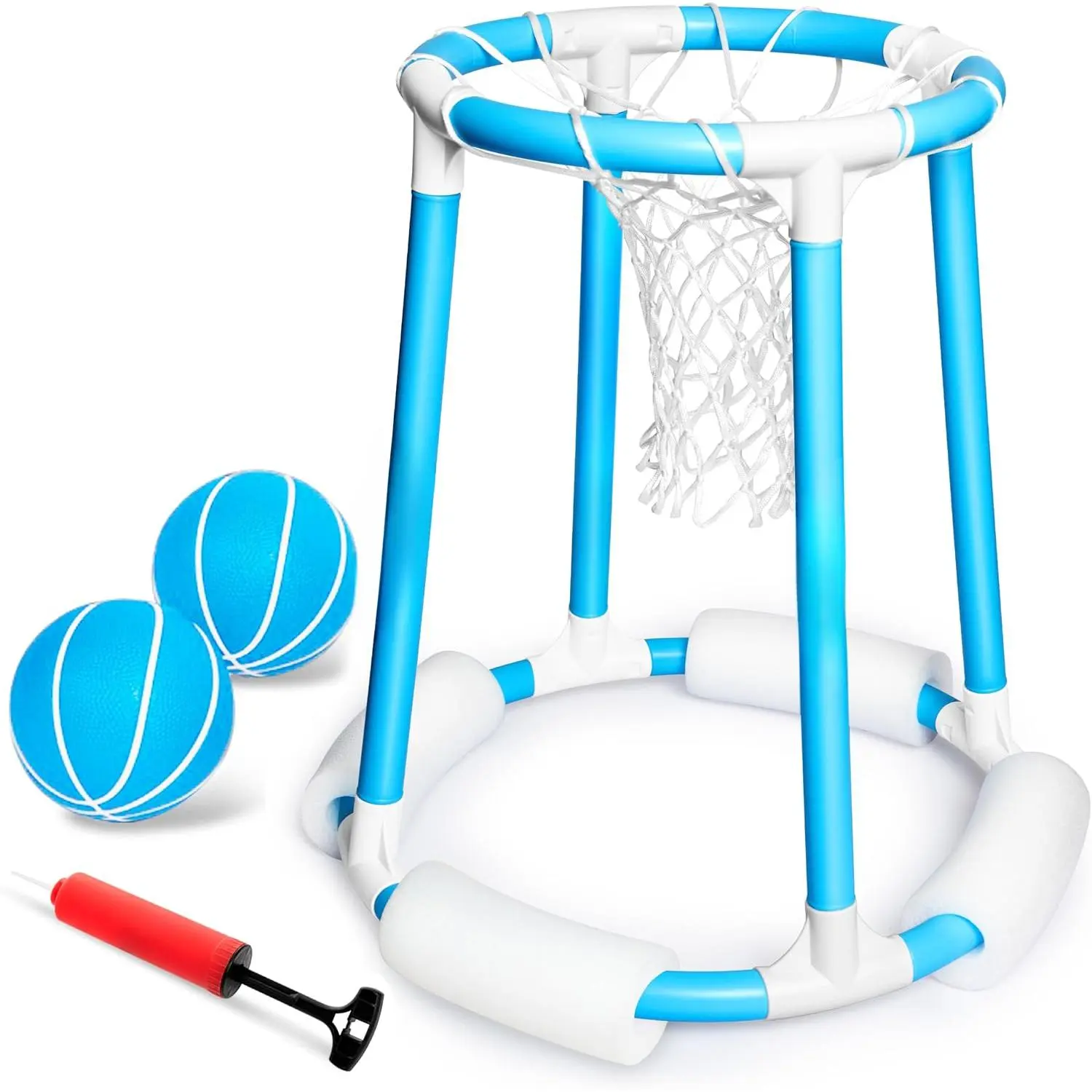 Pool Basketball Hoop Set, Floating Basketball Pool Game, Swimming Floats Toys with Balls Pump, Summer Outdoor Water Play Toy for Kids and Adults (Blue)