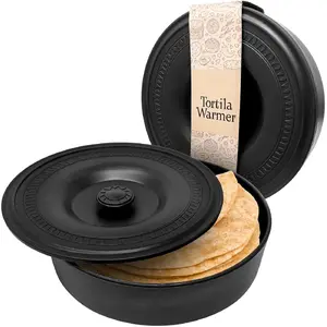 Tortilla Warmer Insulated Container with Lid (8.5" x 2.5"-Inch),  Microwave & Dishwasher Safe Tortilla Holder Server Box For Tortilla, Flour Taco, Chapati, Flat Breads (1 Pack - Black)