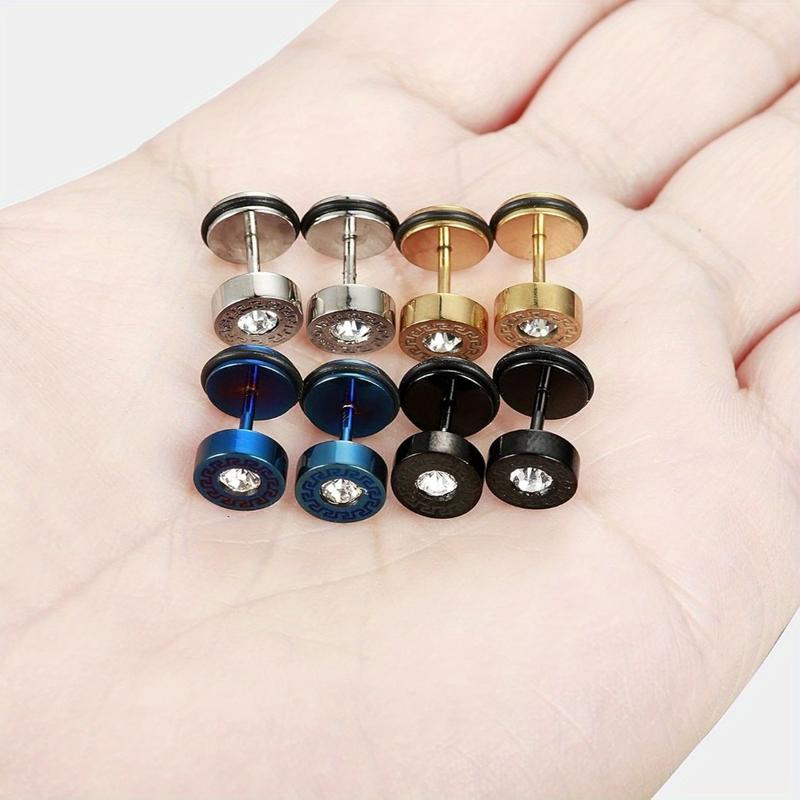 FIBO STEEL 3 Pairs Stainless Steel Stud Earrings Set for Men Women Ear Piercing Plugs Tunnel Street Fashion Hip pop Jewelry