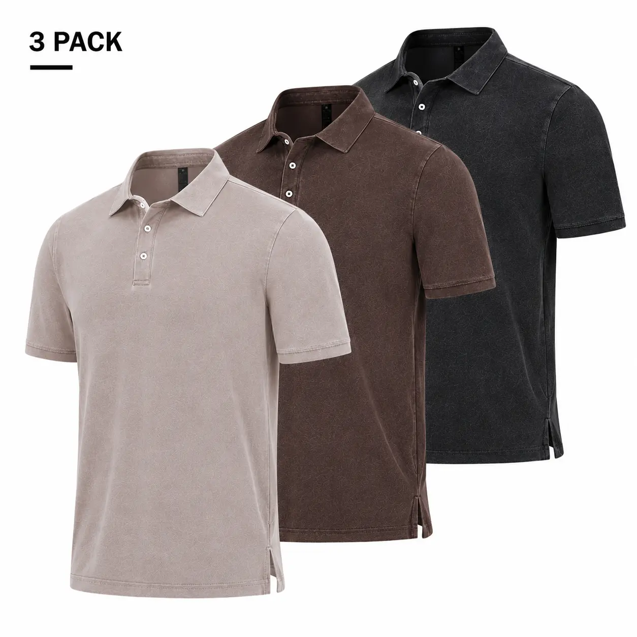 3Pack Men's Polo Shirts Soft Breathable Cotton Comfortable Short Sleeve Casual Fit Classic Collared Polo Shirts for Work Golf Travel Everyday Wear